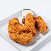 Crispy chicken strips with dipping sauce