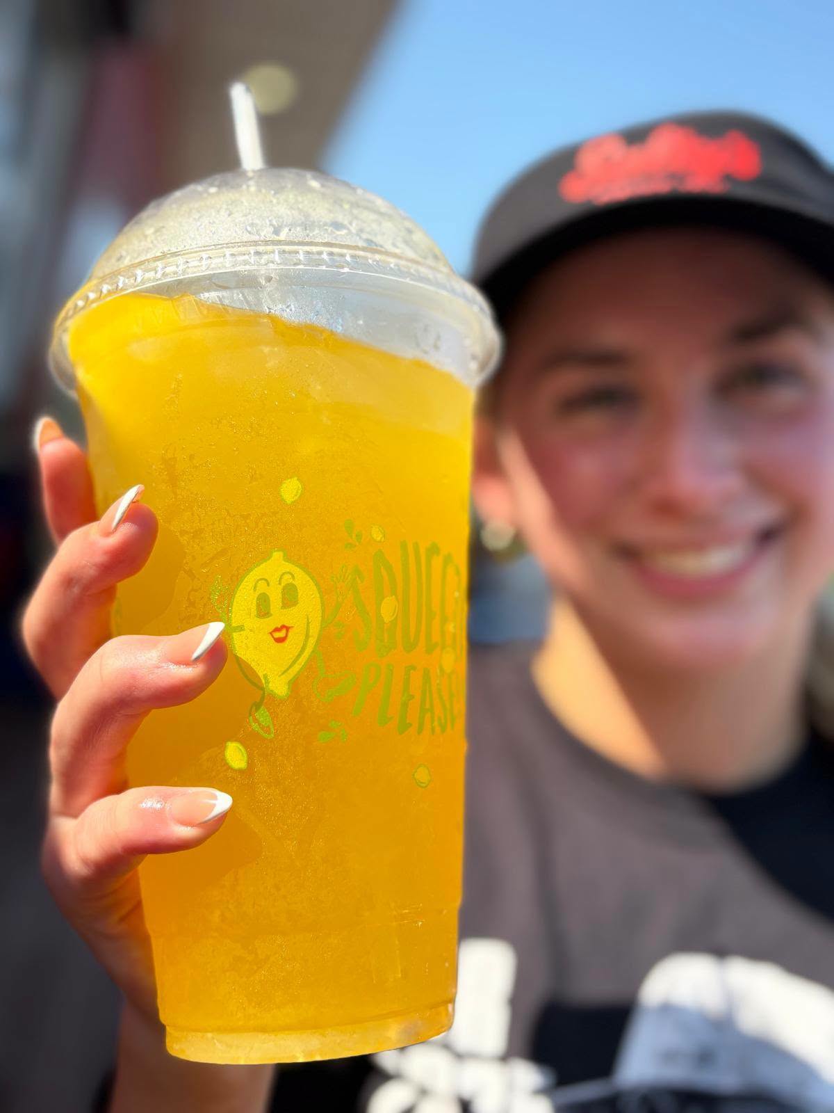 A refreshing bright mango drink served at Salty’s